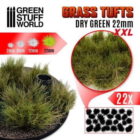 Grass Tufts XXL - 22mm self-adhesive - Dry Green.